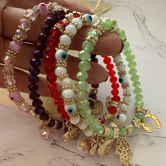 Colorful Beaded Charm Bracelets Set - Picture 1 of 3